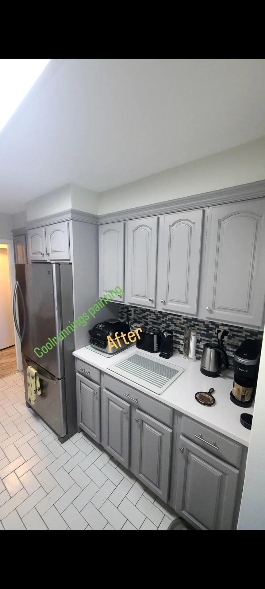 Oak kitchen cabinets to gray — finished work by Coolrunnings Painting